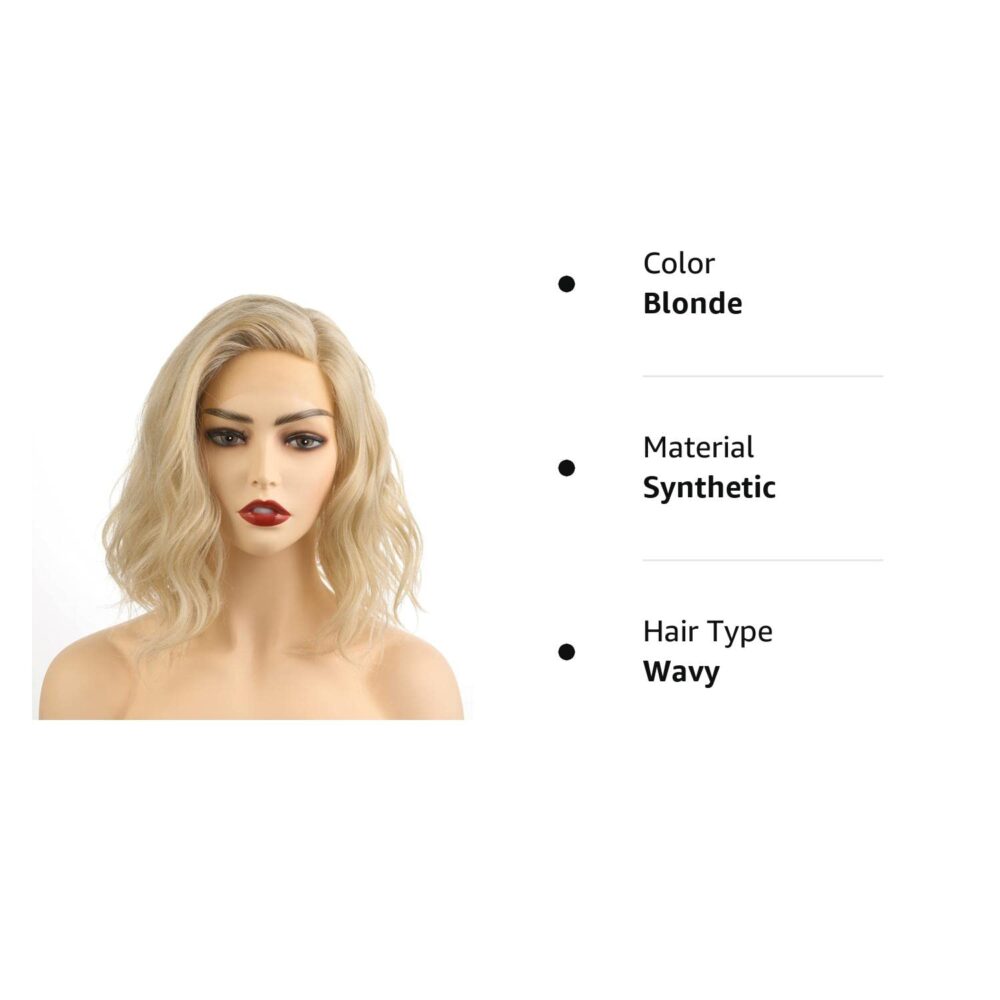 Onedor Shoulder Length Lace Front Short Wavy Hair Bob Wigs for Women (Blonde)
