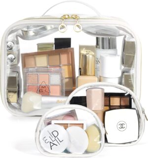 BAGSMART Clear Makeup Bag 3pcs - Travel Makeup Bag Set for Carry On, TSA Approved Travel Toiletry Bag, Waterproof Portable Pouch Airport Airline Quart Size...
