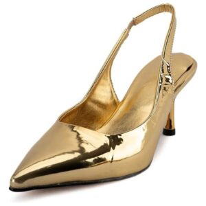 DREAMCIA Slingback Pumps Shoes Metallic Silver Shoes for Women with Pointed Toe